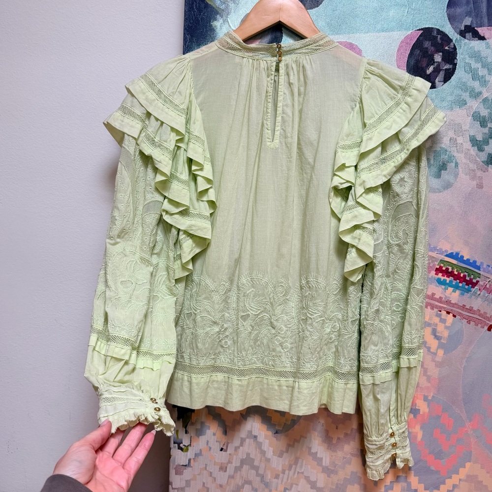 Ulla Johnson Annetta Ruffle Blouse in Pistachio in Size 4 EUC - Picture 5 of 15